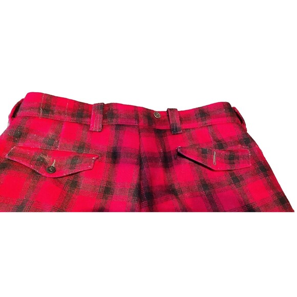 1963 Woolrich Red Black Buffalo Plaid Hunting Pants 36x30 Cuffed Zip Front Wool - Picture 4 of 10